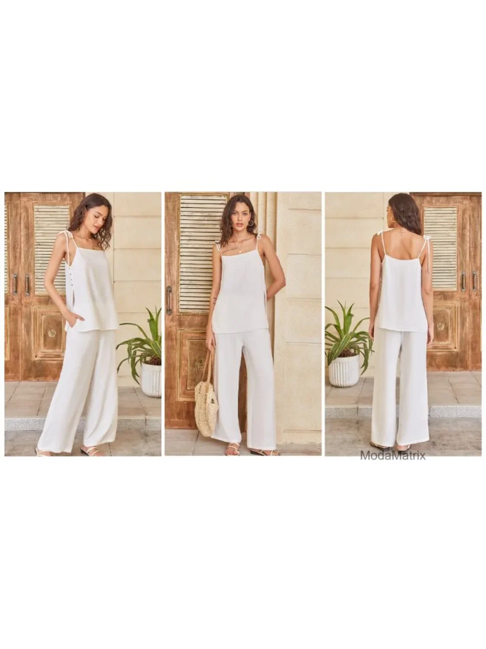 Women's 2 Piece Lounge Set Sleeveless Square Neck Top Wide Leg Pants with